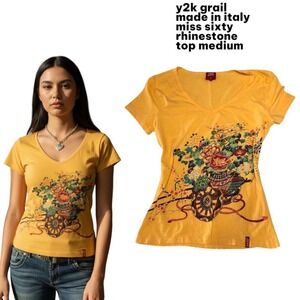 Grail 2000s made in Italy miss sixty rhinestone bedazzled shirt medium